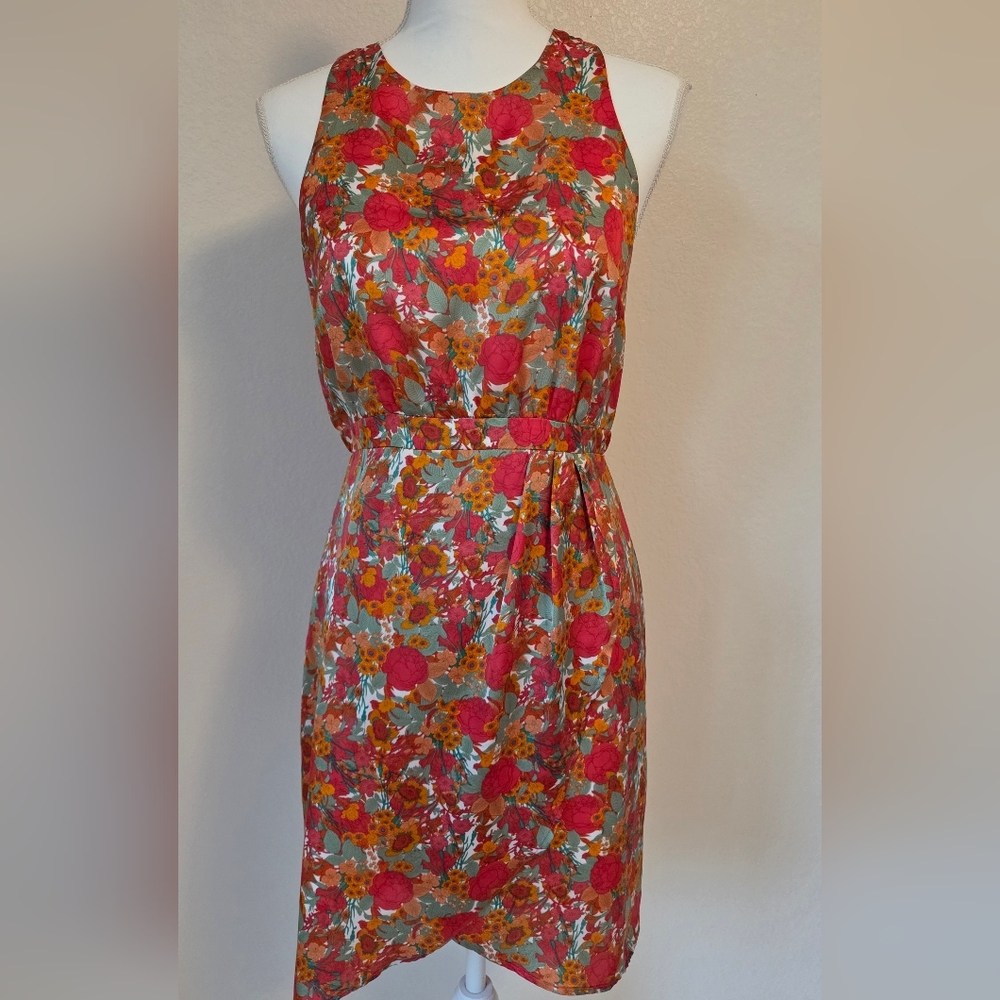 Vibrant Floral Midi Dress - Red and Orange